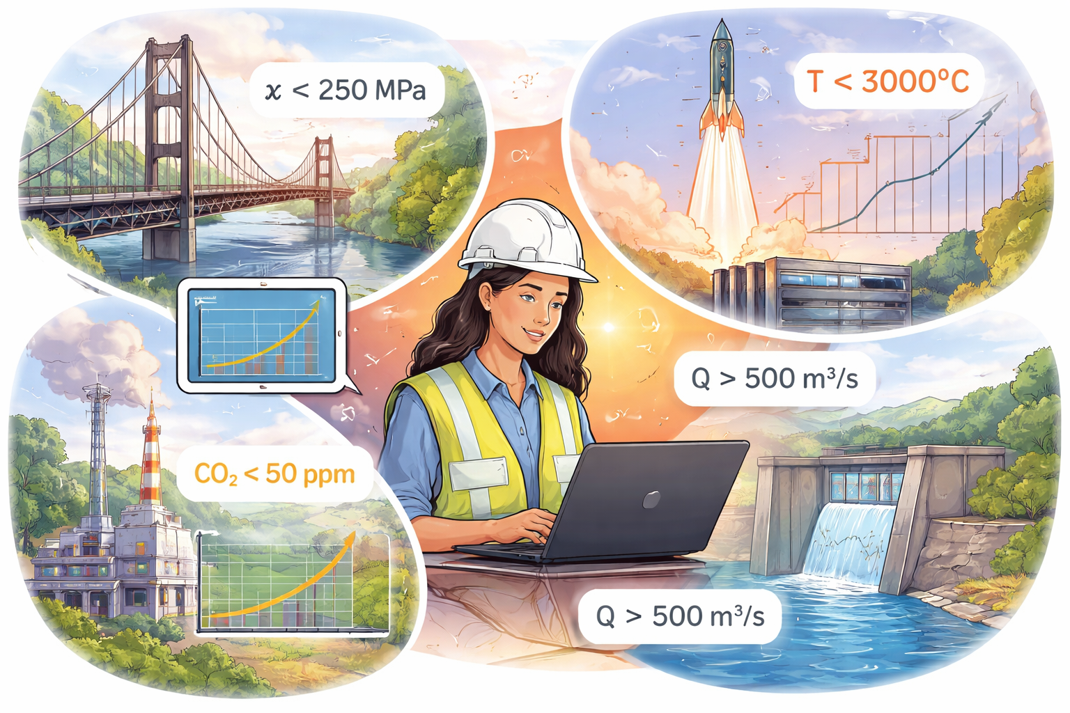 Diagrams illustrating real-world applications of inequalities in fields like engineering.